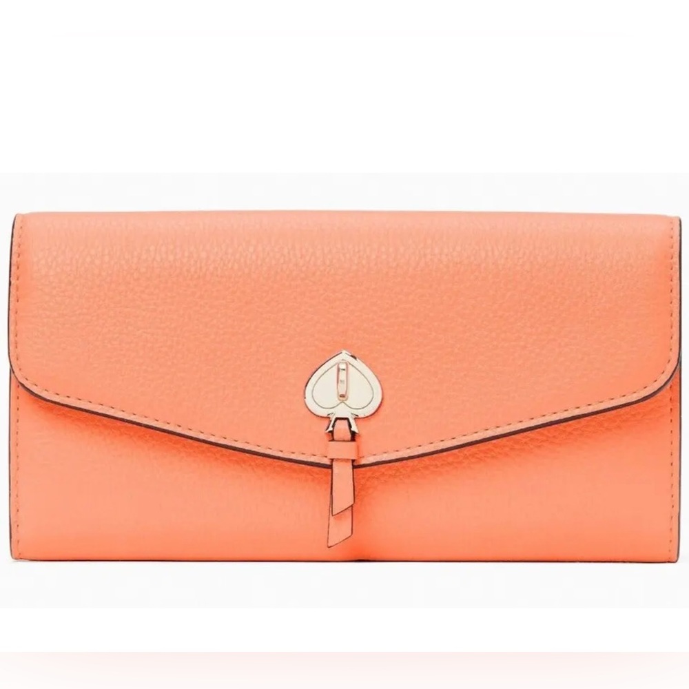 Kate Spade Marti Melon Ball Leather Large Flap Wallet Orange NWT K6402 $249 MSRP